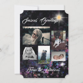 Seasons Hälsning dina foton på svarta glitter Julkort