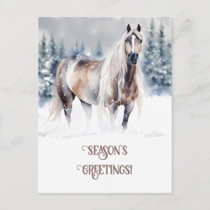 Seasons Hälsning Horse i Snö Helg Vykort