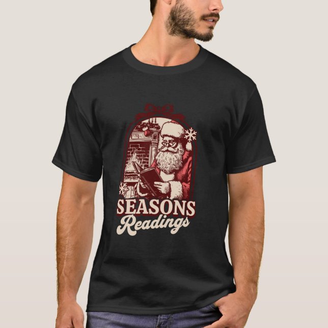 Seasons Läsning av Jultomten bokad jul - läsning T Shirt (Framsida)