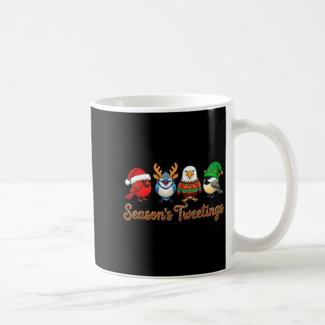 Season's Tweetings Funny Christmas Birdwatcher Squ Kaffemugg (Höger)