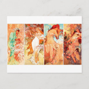 Seasons vintage Mucha-vykort Vykort