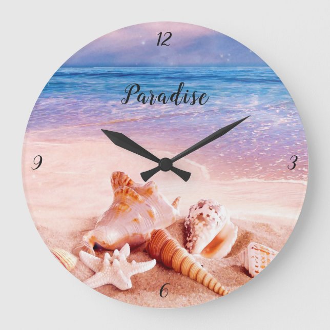 Seasslor vid Sea Beach Paradise Stor Klocka (Framsida)