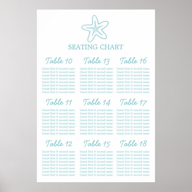 Seastar Bröllop Seating Bord Planner 10-18 Poster (Framsidan)