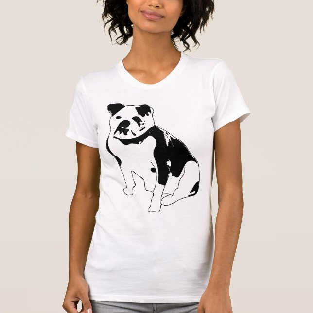 Seated Bulldog Black and White Graphic Art T Shirt (Framsida)