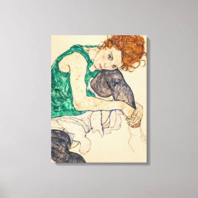 Seated Woman with Bent Knee, 1917 by Egon Schiele Canvastryck (Framsida)
