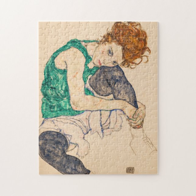 Seated Woman with Bent Knee, 1917 by Egon Schiele Pussel (Vertikal)