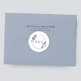 SEATERNAL Seahorse & Sea Snäcka Bröllop Monogram Runt Klistermärke