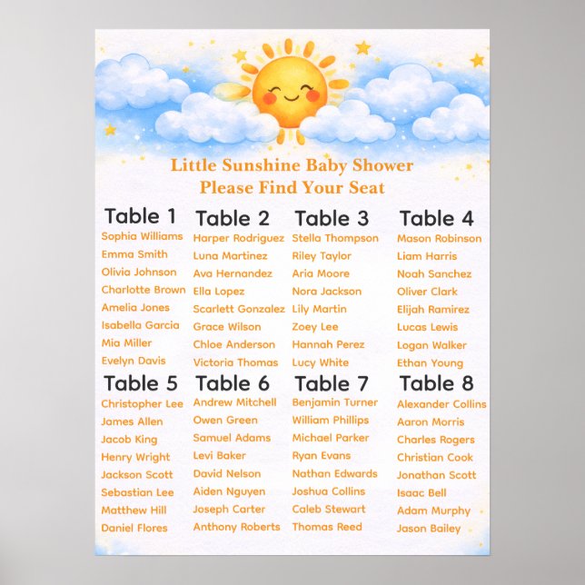 Seating chart baby shower party decor poster (Framsidan)