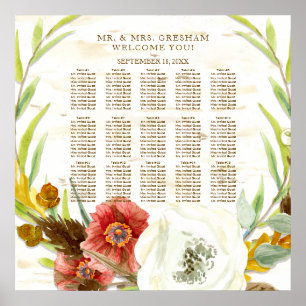 Seating Chart Rustic BOHO Bohemian Wreath Birch Poster