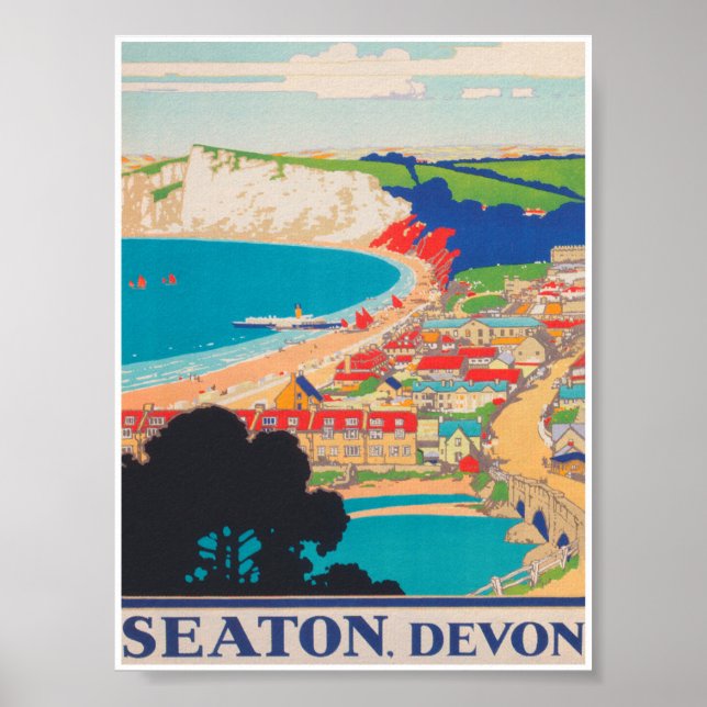 Seaton, Devon United Kingdom Vintage resor Poster (Framsidan)
