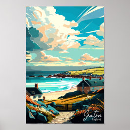 Seaton England vintage travel place illustration Poster