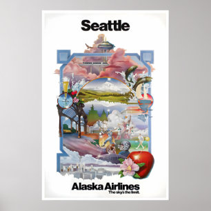 Seattle Affisch Washington Konst Alaska Airlines