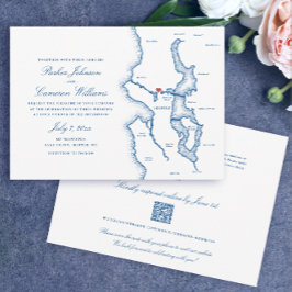Seattle All-in-One QR code RSVP Blue Wedding Inbjudningar