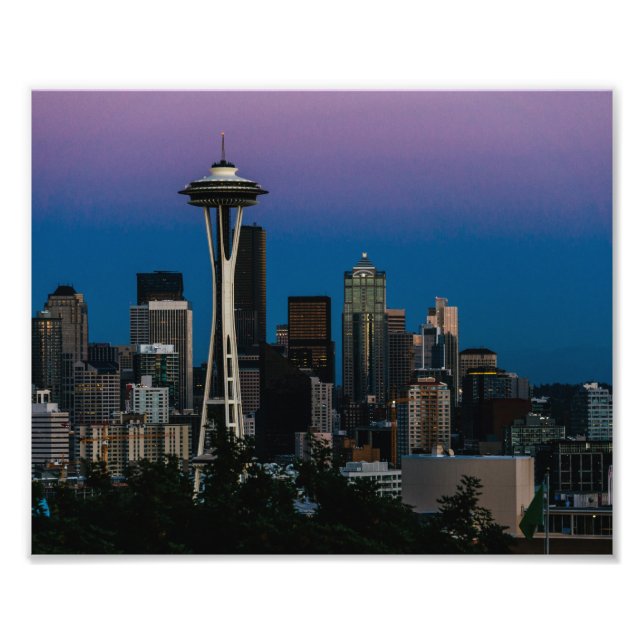 Seattle Architecture under Lila Himlar Fototryck (Framsidan)
