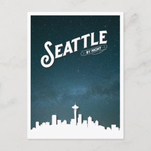 Seattle av Night Skyline - Washington, USA Helg Vykort