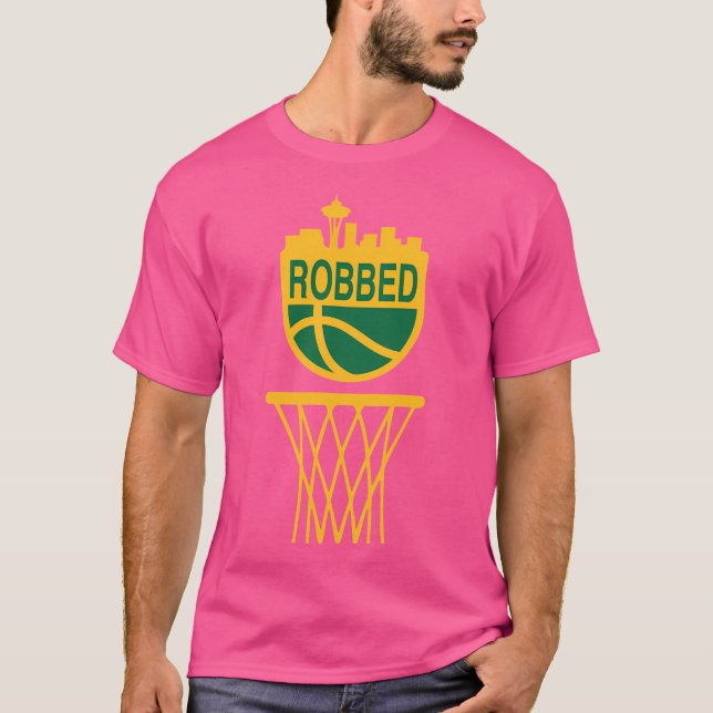 Seattle Basketball Robbed T Shirt (Framsida)