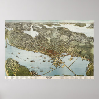 Seattle birdseye karta - 1891 (Koch) BigMapBlog Poster
