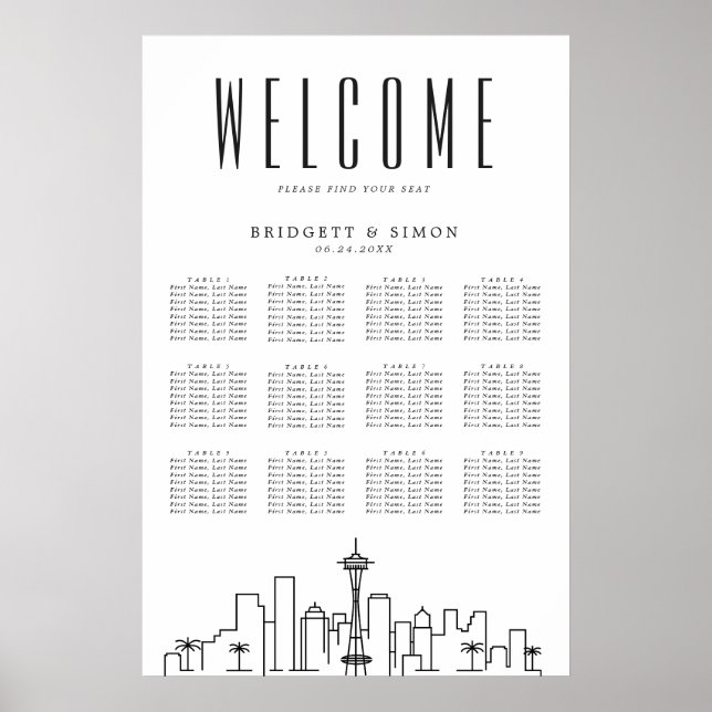 Seattle Bröllop | 12 Bord-sätesdiagram Poster (Framsidan)