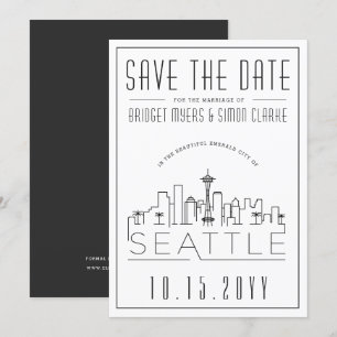 Seattle Bröllop Stiliserad Skyline Spara datum Inbjudningar
