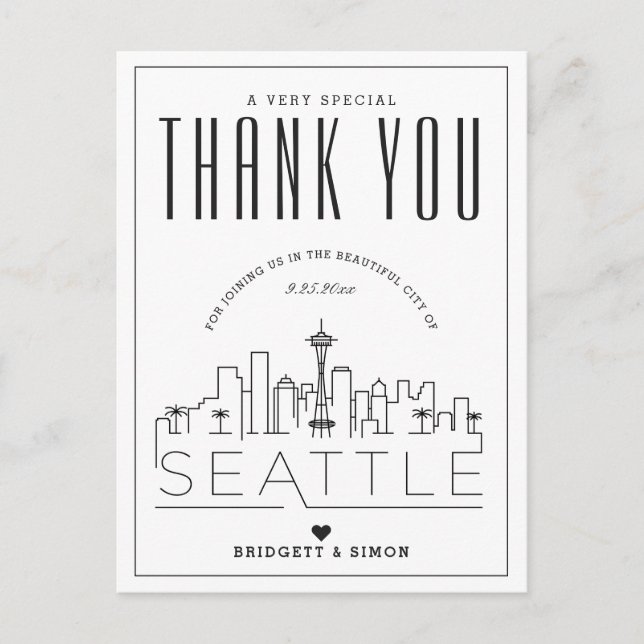 Seattle Bröllop | Tack för att du kom! vykort (Framsida)