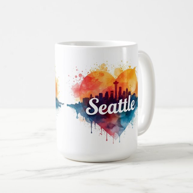 Seattle City akvarell Siluett Kaffemugg (Framsida höger)