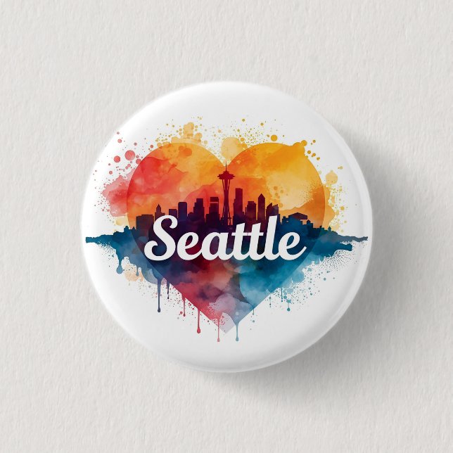Seattle City akvarell Siluett Knapp (Framsida)