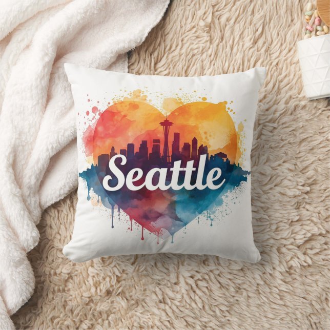 Seattle City akvarell Siluett Kudde (Filt)