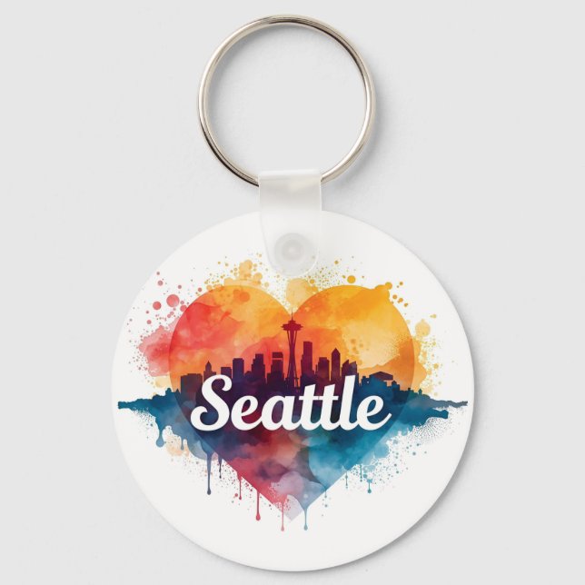 Seattle City akvarell Siluett Nyckelring (Framsida)