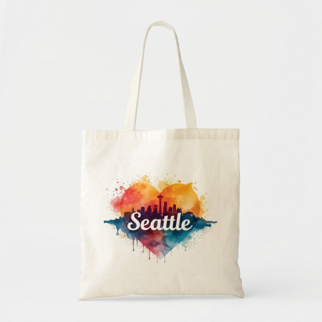 Seattle City akvarell Siluett Tygkasse (Framsidan)