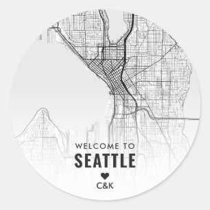 Seattle City Karta Bröllop Välkommen Runt Klistermärke