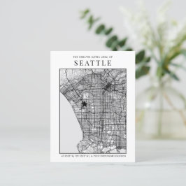 Seattle City Karta + Location Marker Postcard Vykort