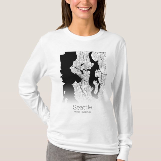 Seattle City Karta T Shirt (Framsida)