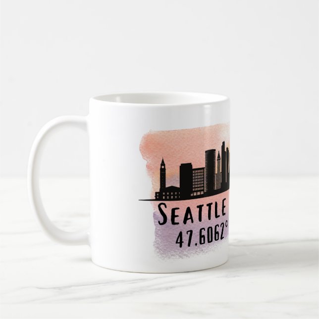 Seattle City Skyline Latitude och Longitud Kaffemugg (Vänster)