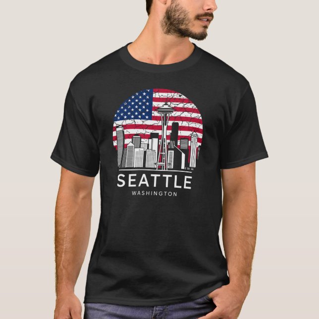 Seattle City Washington Flagga T Shirt (Framsida)