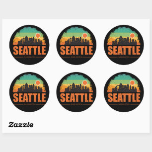 Seattle City Washington USA Vintage Retro Sunset Runt Klistermärke