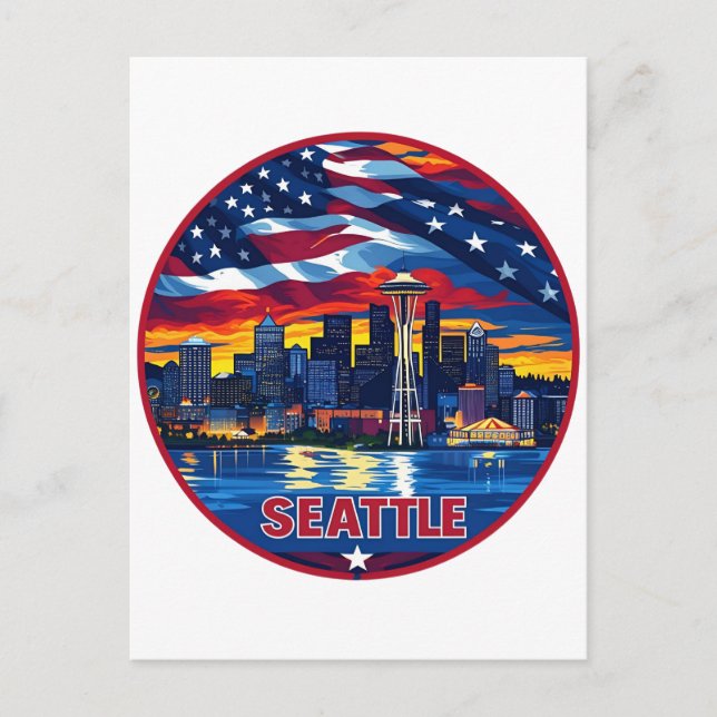 Seattle Citys Silhuett Vykort (Framsida)