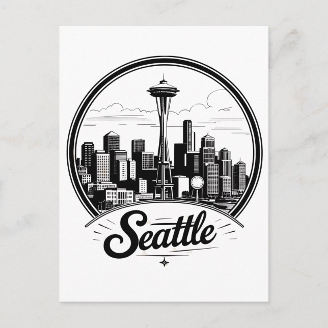 Seattle Citys Siluett Vykort (Framsida)