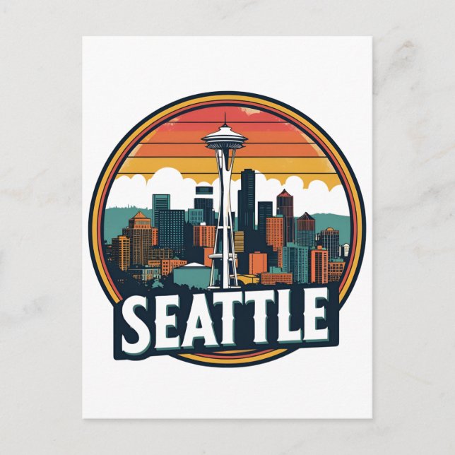 Seattle Citys Siluett Vykort (Framsida)