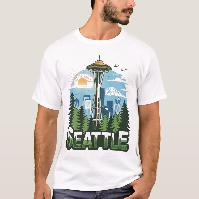 Seattle Cute Funny T-Shirt Gift For Him Her Machin (Framsida)