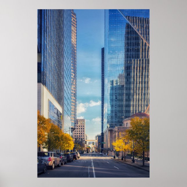 Seattle Downtown Skyline med hösträd Poster (Framsidan)