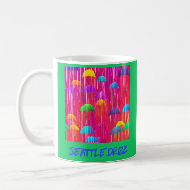 Seattle Duggregn Färgglada Paraplyer och Regn Kaffemugg (Vänster)