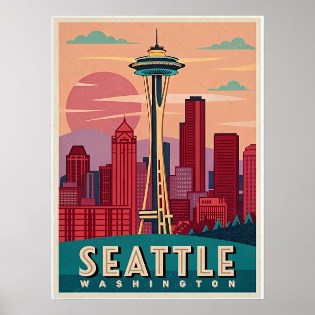 Seattle - Emerald City Skyline Poster (Framsidan)