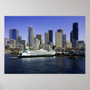 Seattle Ferry och Byggnad Poster