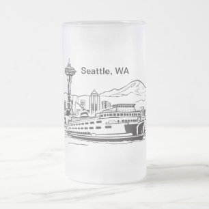 Seattle Ferry & Skyline Line Art Washington Frostat Ölglas