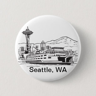 Seattle Ferry & Skyline Line Art Washington Knapp
