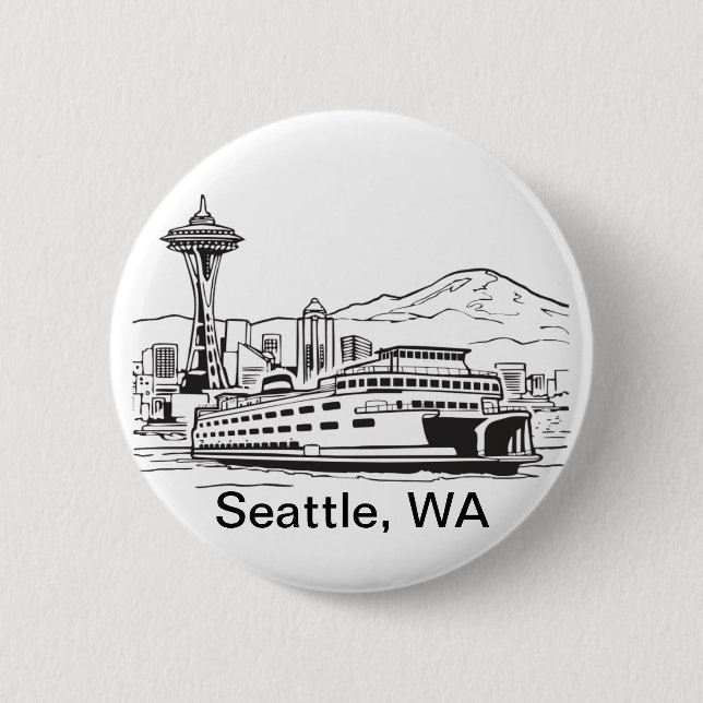 Seattle Ferry & Skyline Line Art Washington Knapp (Framsida)