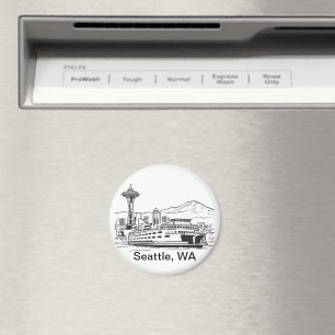 Seattle Ferry & Skyline Line Art Washington Magnet