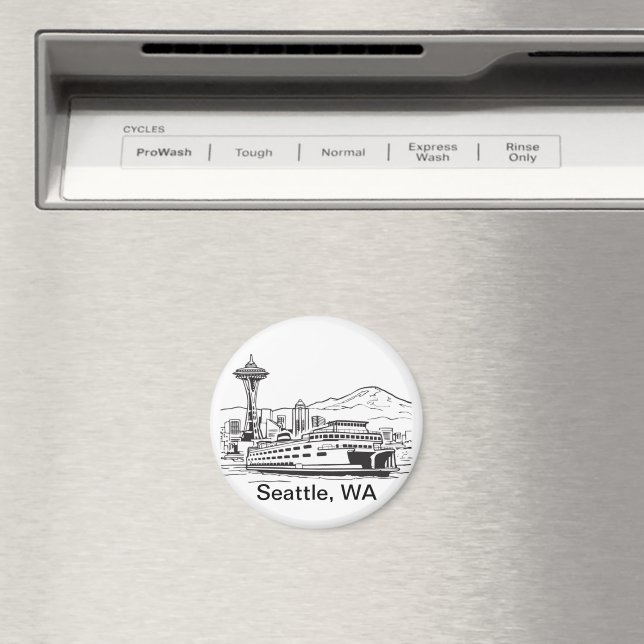 Seattle Ferry & Skyline Line Art Washington Magnet (In Situ (Dishwasher))