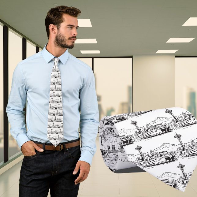 Seattle Ferry & Skyline Line Art Washington Slips (Seattle Ferry & Skyline Line Art Washington State Tie)