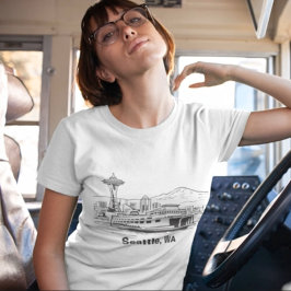 Seattle Ferry & Skyline Line Art Washington Tee